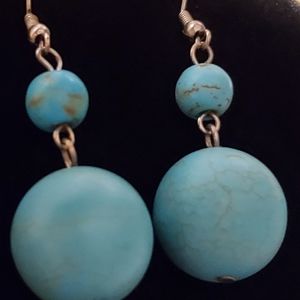 Blue Navajo Turquoise Gemstone Double Dangle Earrings